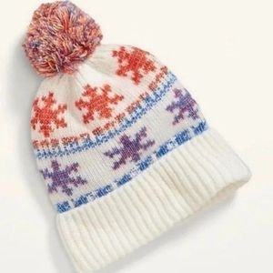 Super Soft Fair Isle Pom Beanie Hat Confetti Snowflakes -Old Navy/GAP BNWT SO